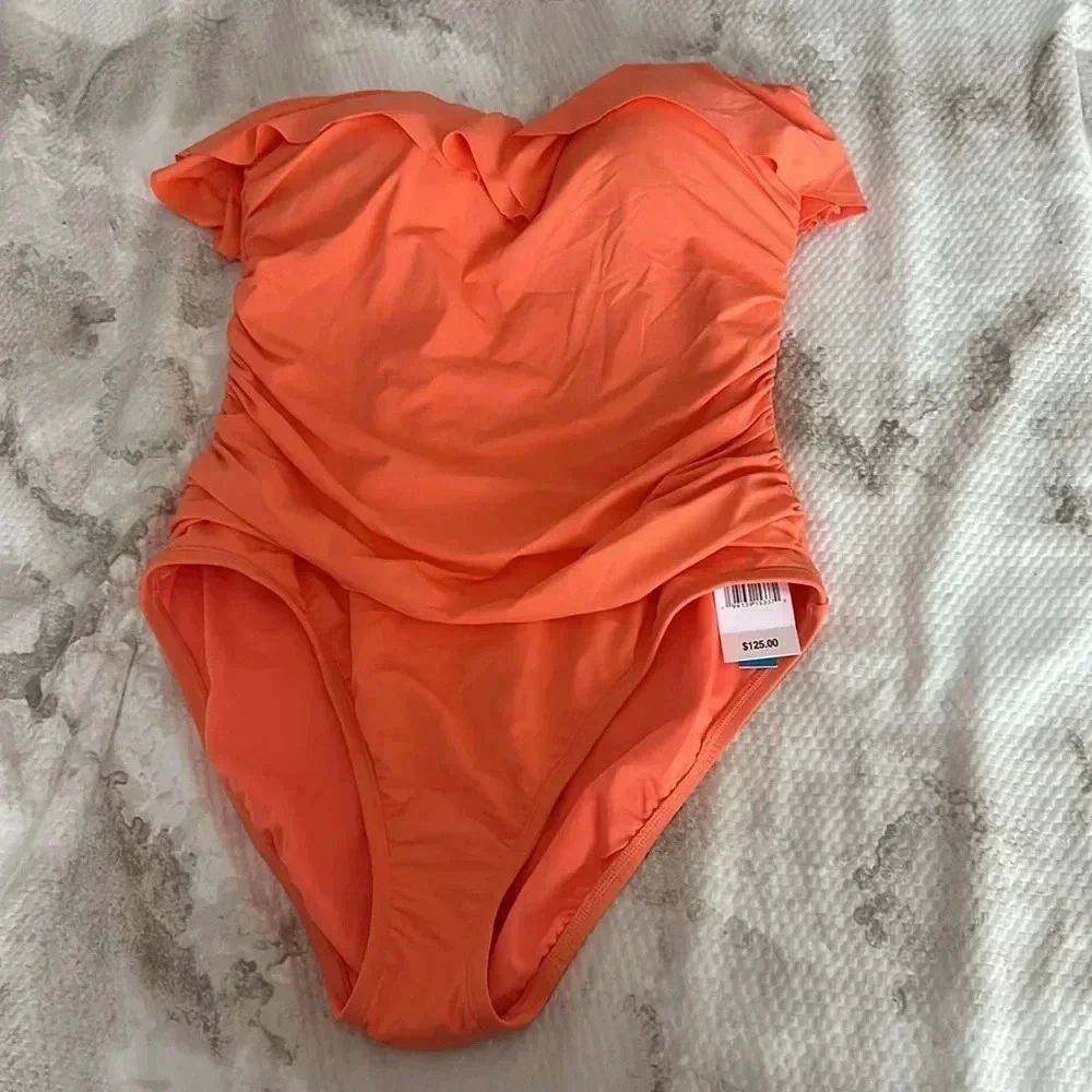 BLEU ROD BEATTIE KORE RUFFLED BANDEAU ONE PIECE SWIMSUIT SIZE 10